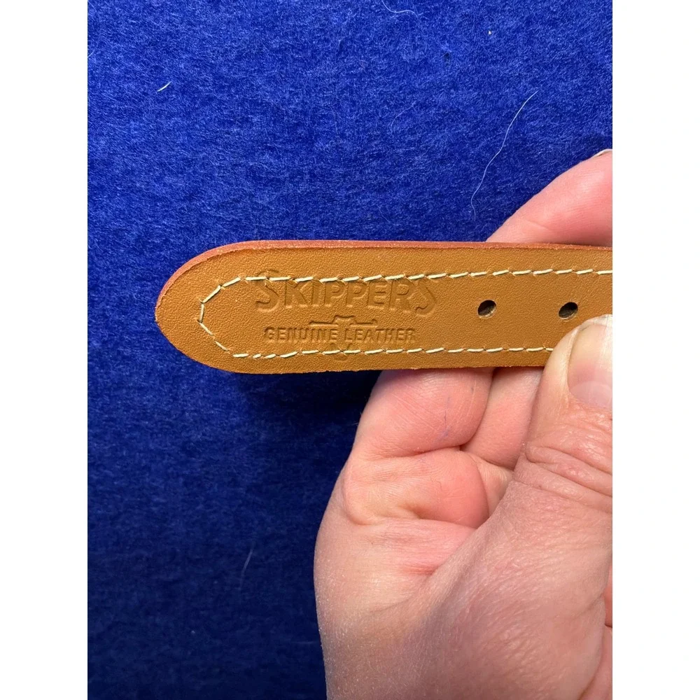 [Nautical] Mens‎ Skippers Sailboat Embroidered Canvas Leather Belt 44 Navy Brown